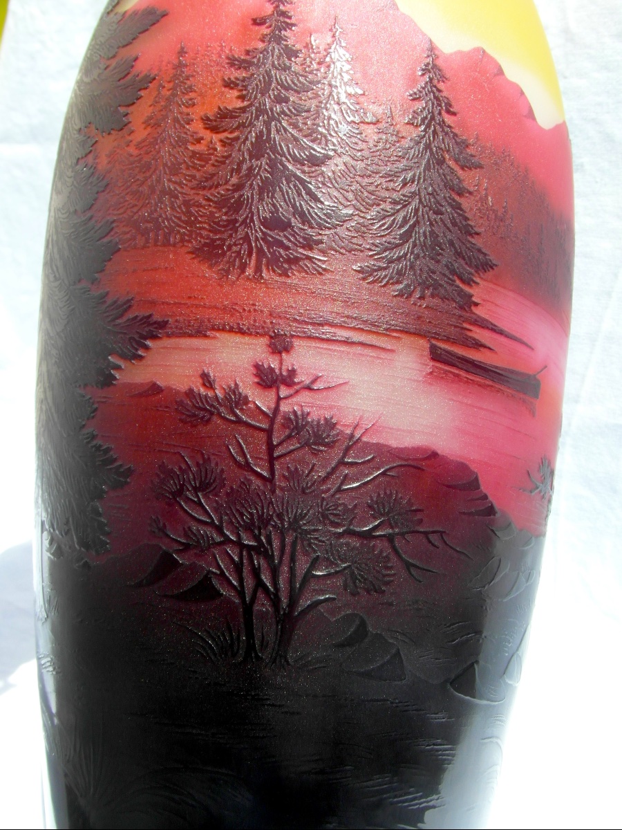 Large Vase With A Lacustrine Design, Engraved With Silver-paint, By Paul Nicolas, Daum Galle, 1920-photo-4