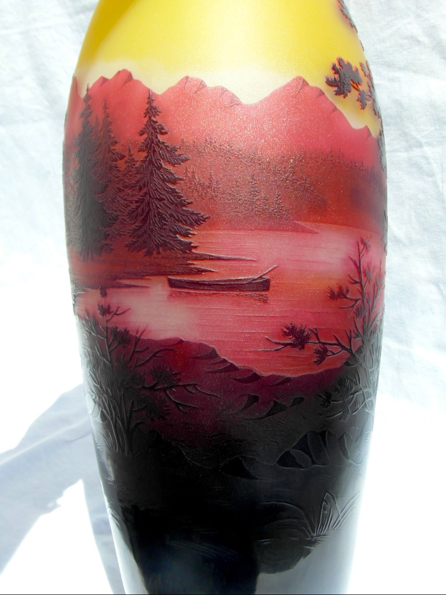 Large Vase With A Lacustrine Design, Engraved With Silver-paint, By Paul Nicolas, Daum Galle, 1920-photo-1