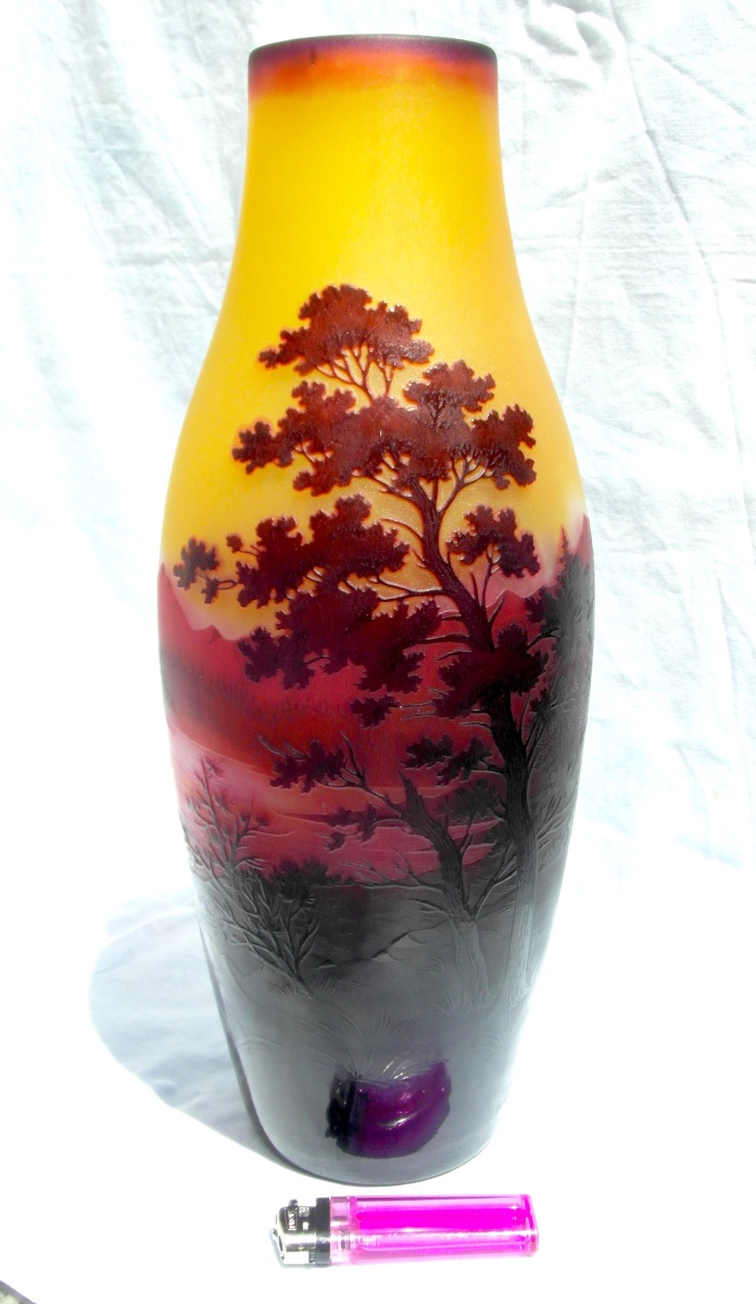 Large Vase With A Lacustrine Design, Engraved With Silver-paint, By Paul Nicolas, Daum Galle, 1920-photo-2