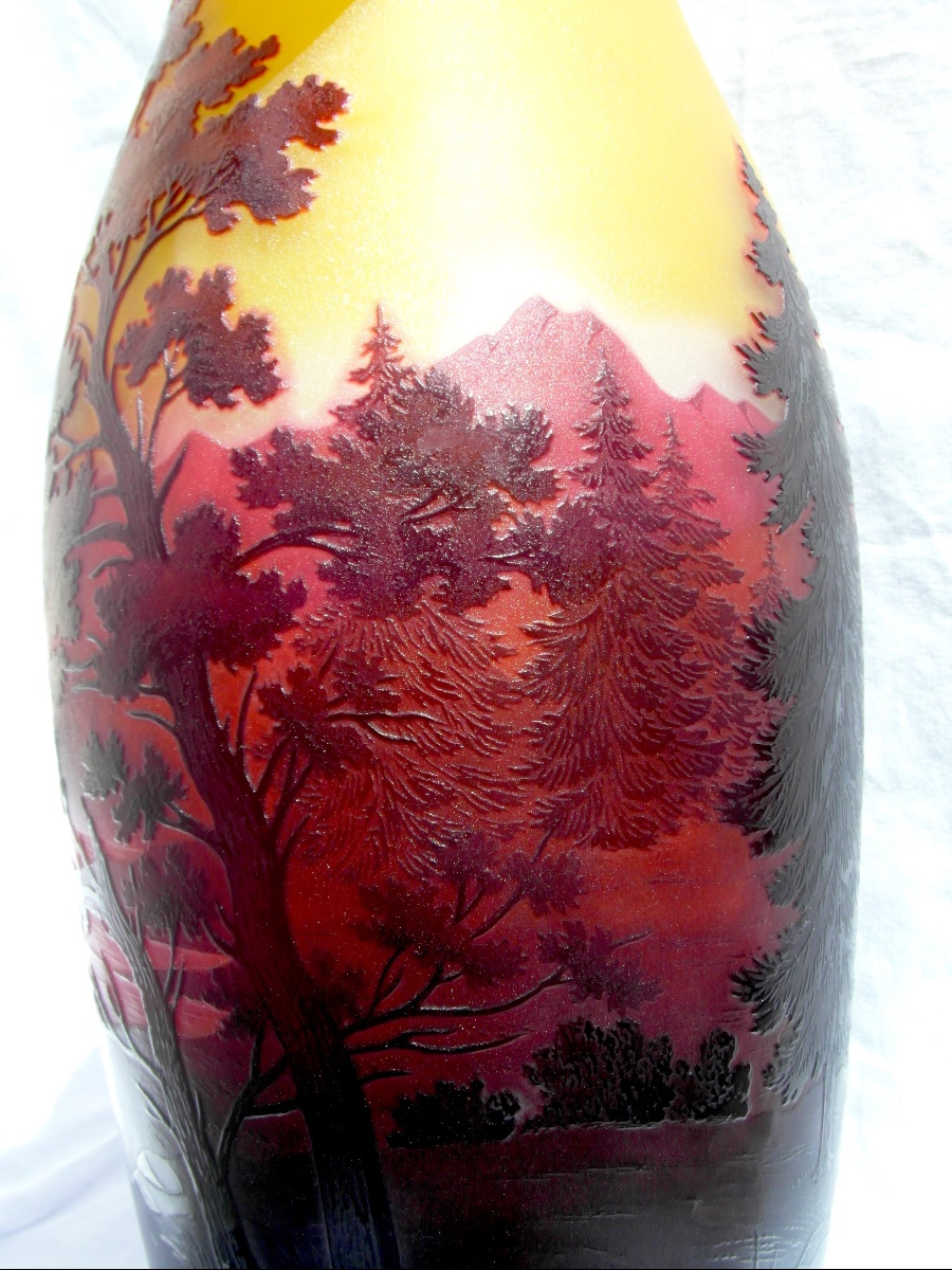 Large Vase With A Lacustrine Design, Engraved With Silver-paint, By Paul Nicolas, Daum Galle, 1920-photo-6