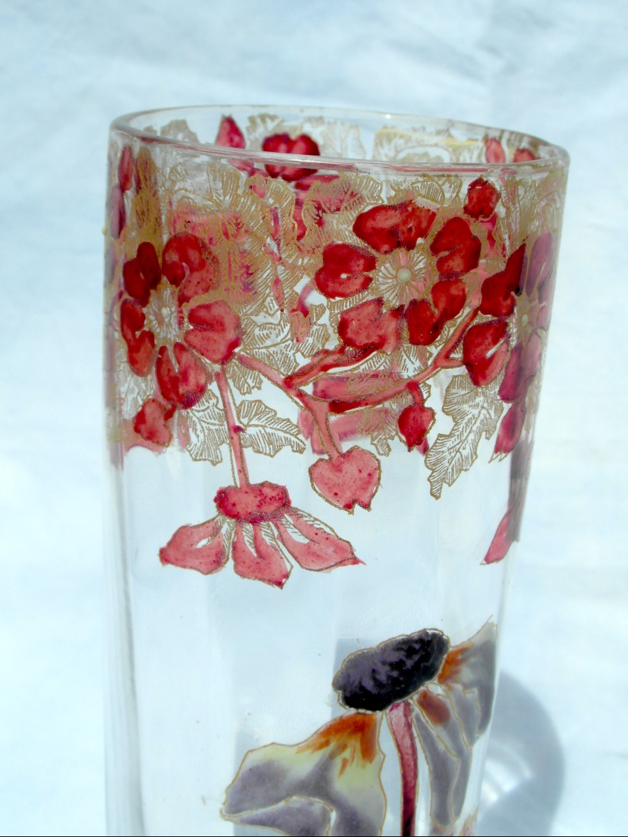 1900s Cylindrical Vase With Anemone Decoration By Legras, Daum Galle Era, 1900-photo-2