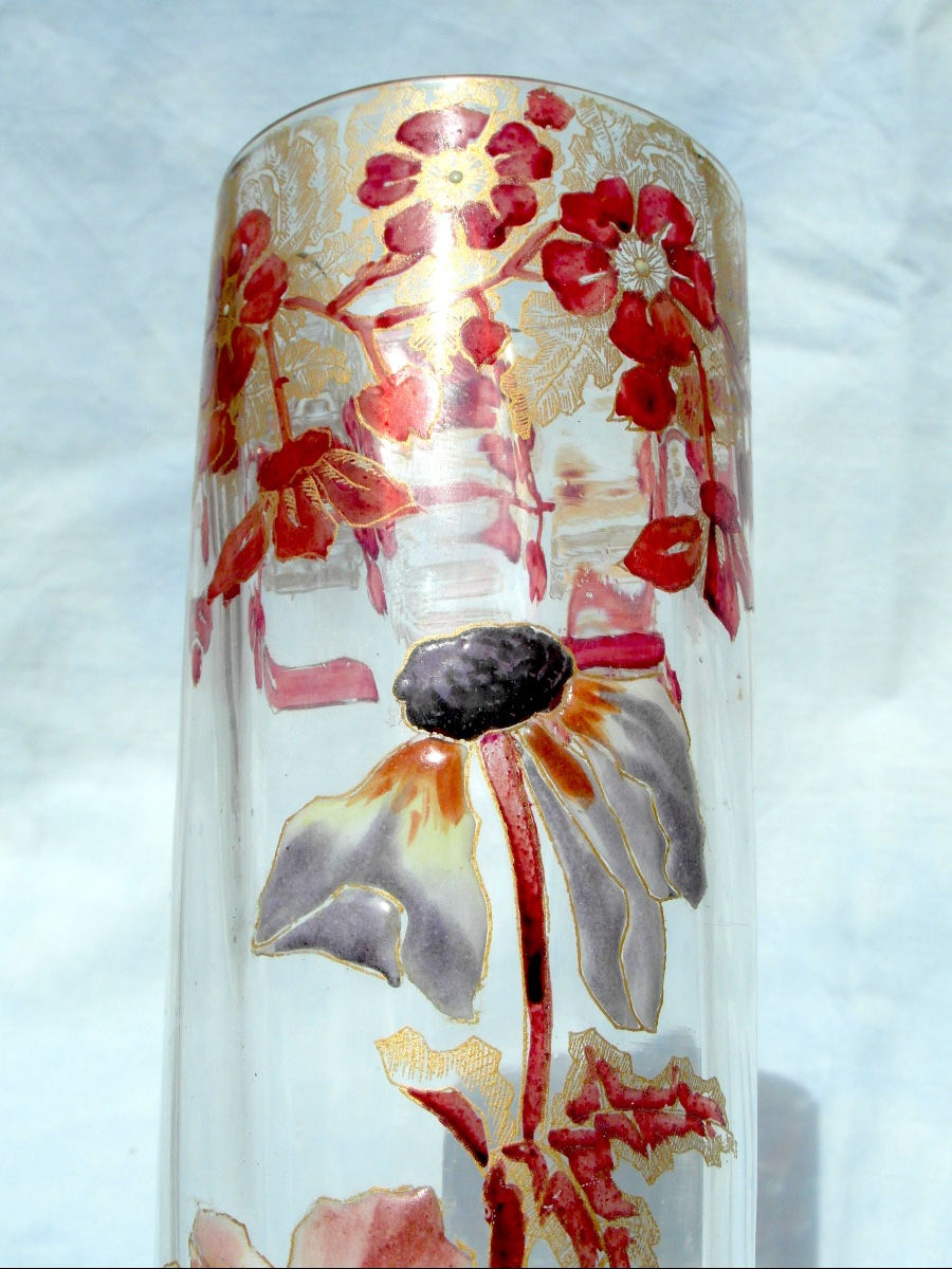 1900s Cylindrical Vase With Anemone Decoration By Legras, Daum Galle Era, 1900-photo-3