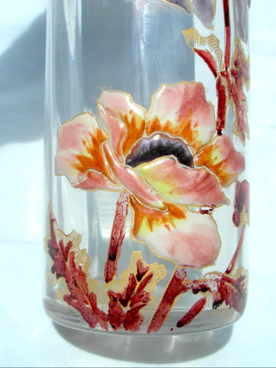 1900s Cylindrical Vase With Anemone Decoration By Legras, Daum Galle Era, 1900-photo-1