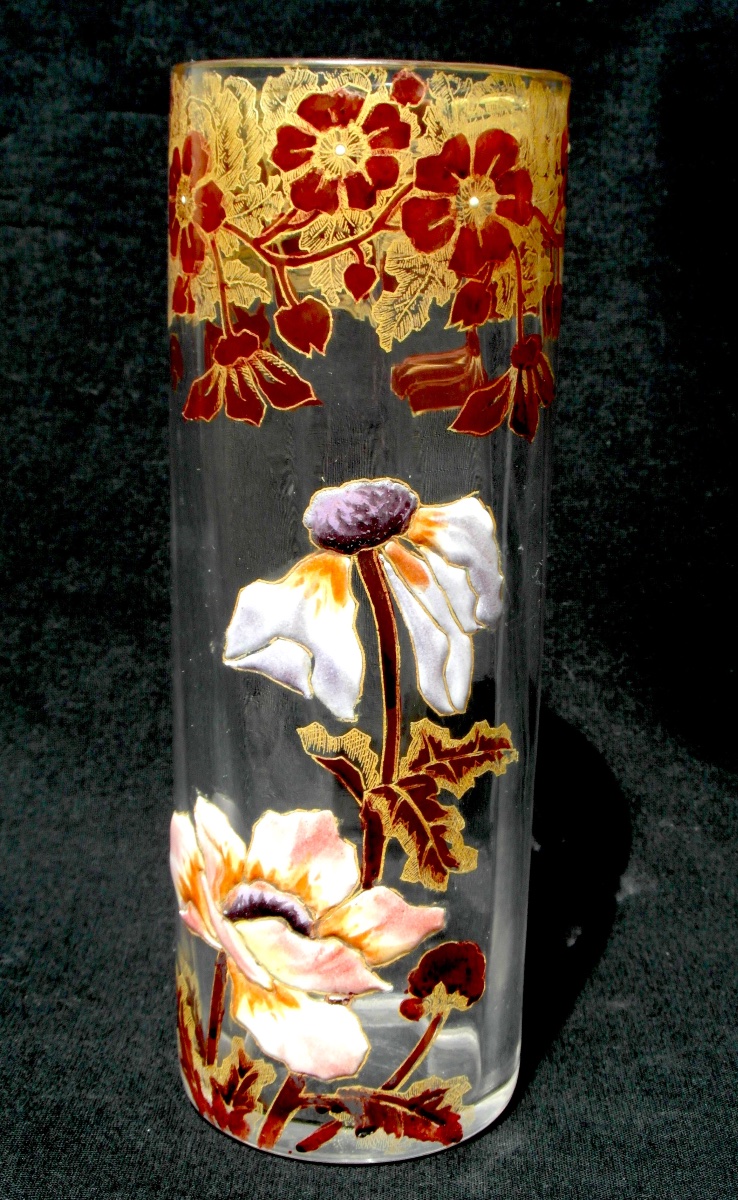 1900s Cylindrical Vase With Anemone Decoration By Legras, Daum Galle Era, 1900-photo-3