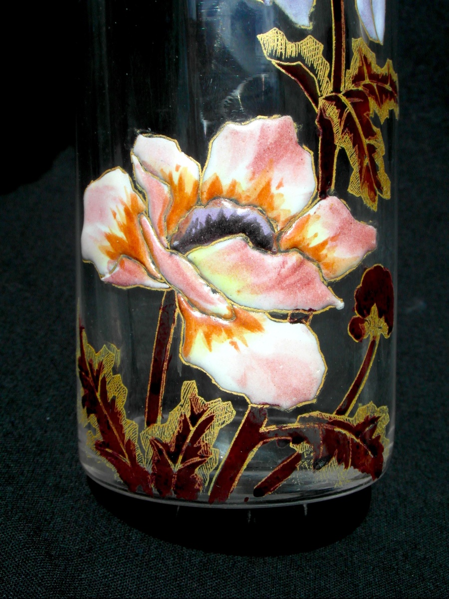 1900s Cylindrical Vase With Anemone Decoration By Legras, Daum Galle Era, 1900-photo-4