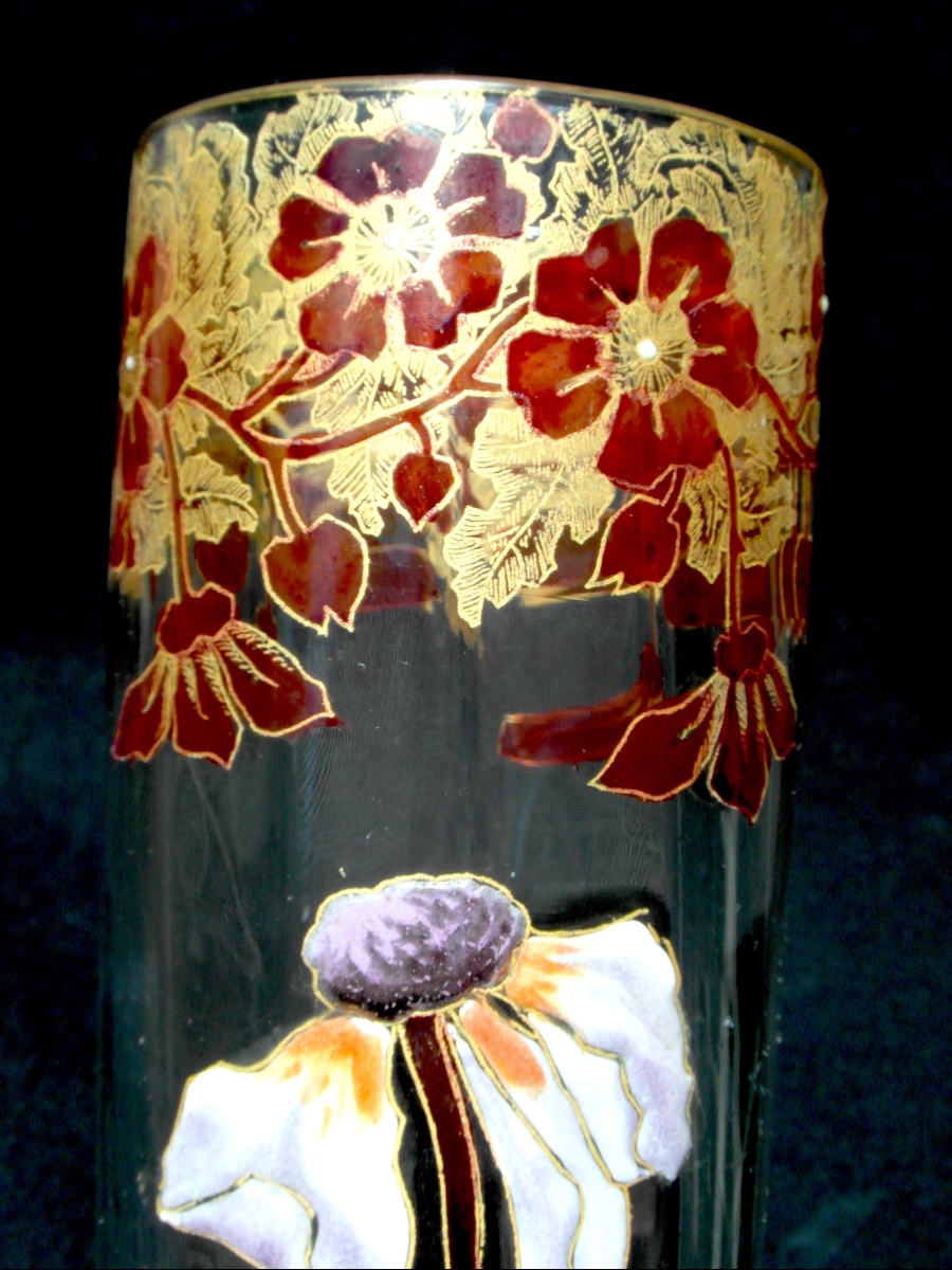1900s Cylindrical Vase With Anemone Decoration By Legras, Daum Galle Era, 1900-photo-5
