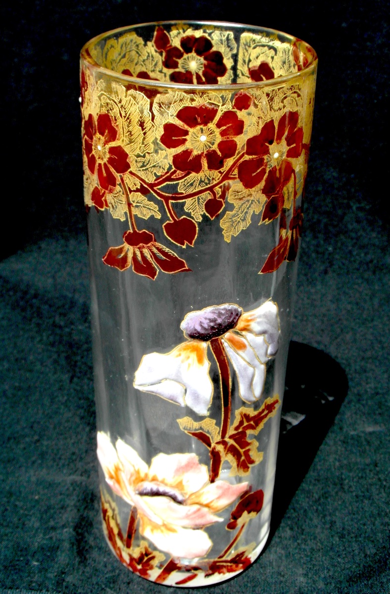 1900s Cylindrical Vase With Anemone Decoration By Legras, Daum Galle Era, 1900-photo-6