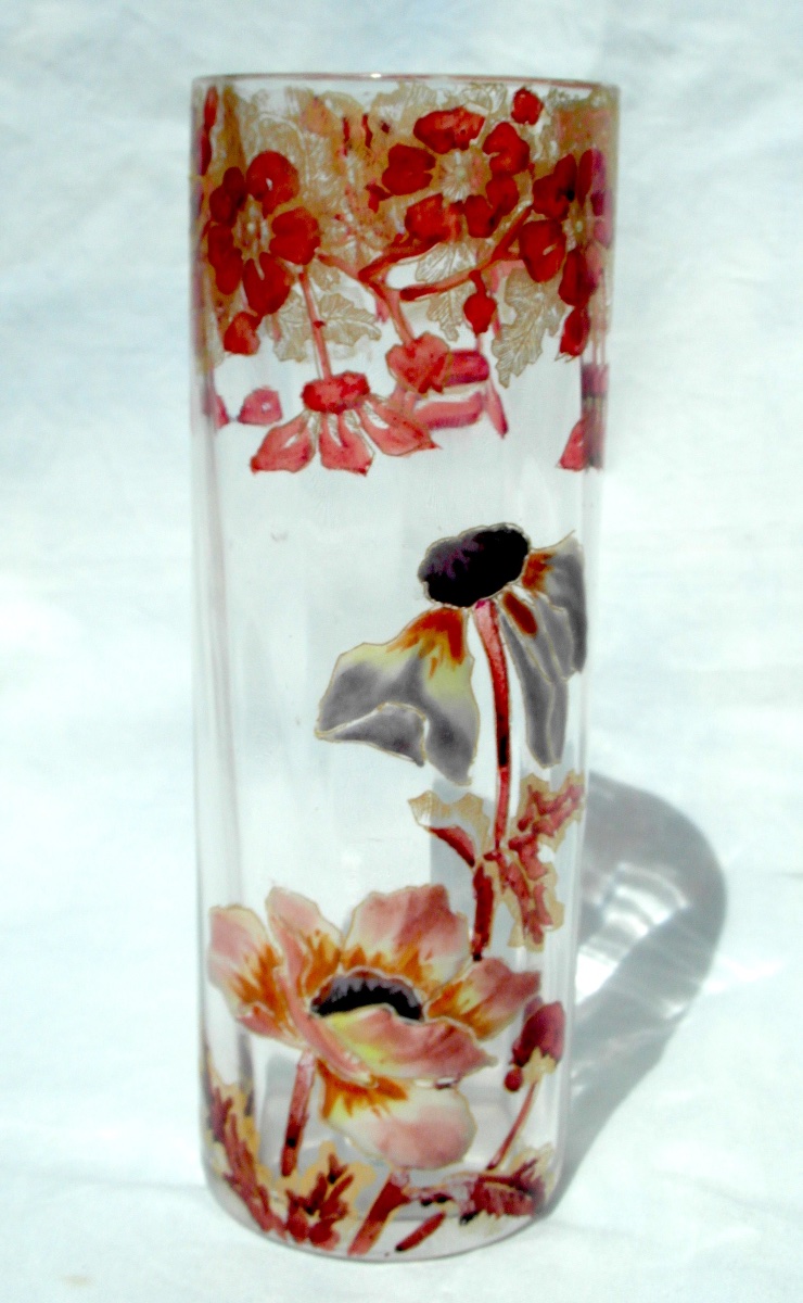 1900s Cylindrical Vase With Anemone Decoration By Legras, Daum Galle Era, 1900