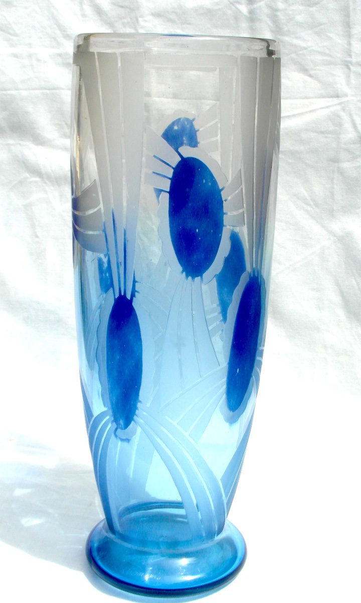 Art Deco Vase With Engraved Geometric Design, By Schneider, Signed Charder,  Le Verre Français-photo-2