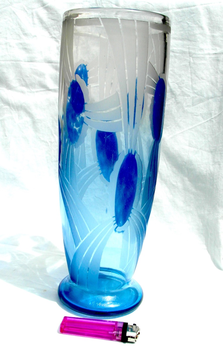 Art Deco Vase With Engraved Geometric Design, By Schneider, Signed Charder,  Le Verre Français-photo-3