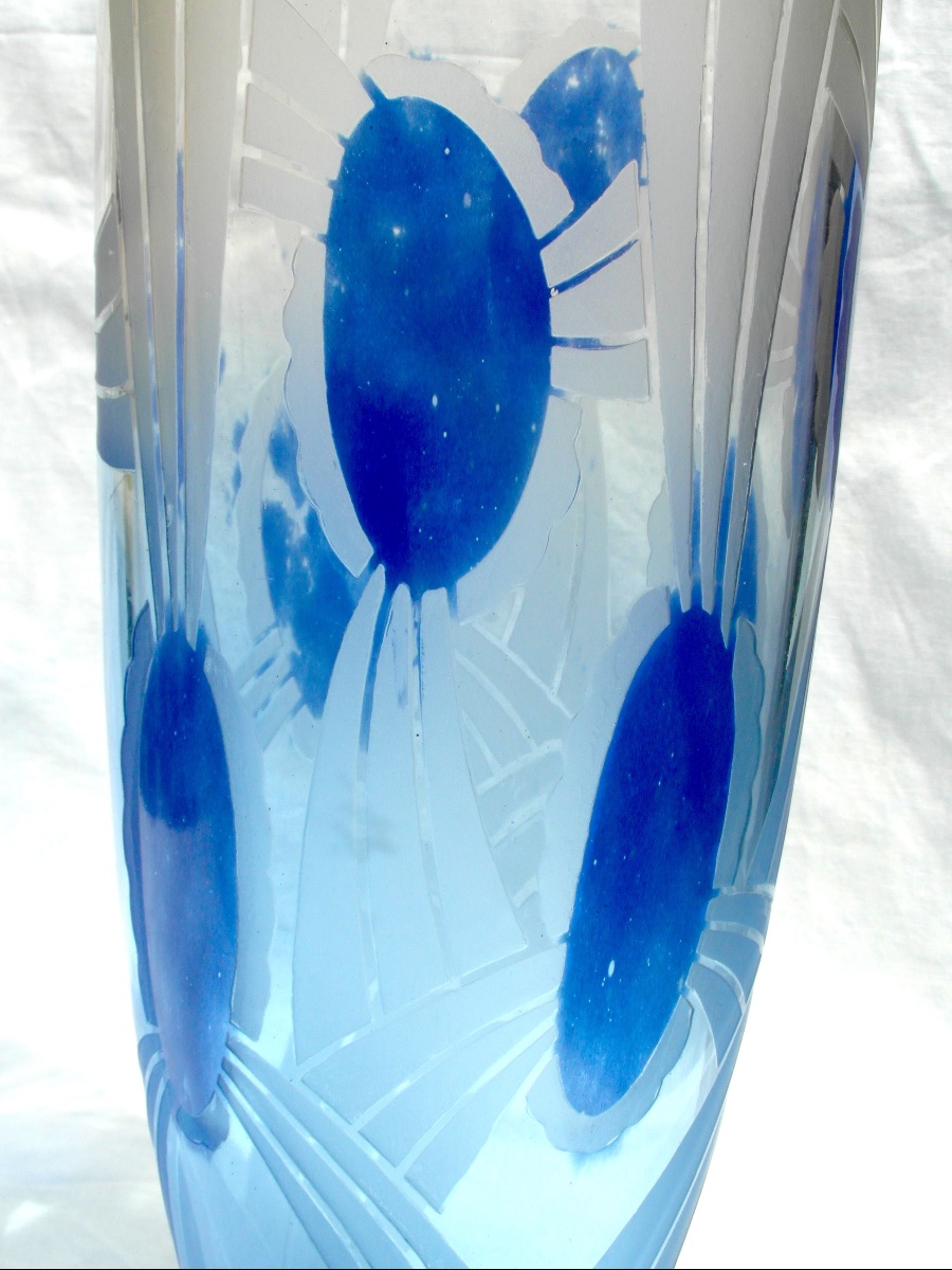 Art Deco Vase With Engraved Geometric Design, By Schneider, Signed Charder,  Le Verre Français-photo-4