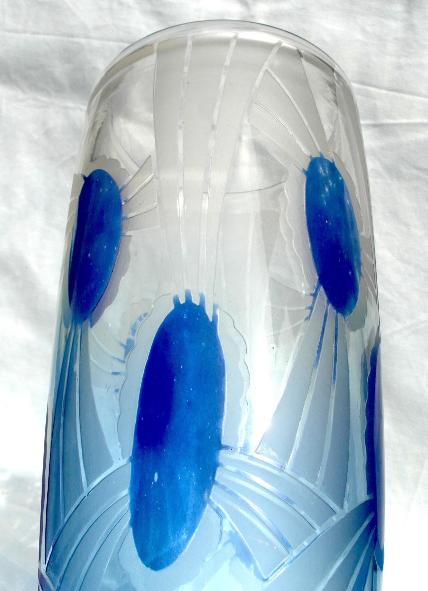 Art Deco Vase With Engraved Geometric Design, By Schneider, Signed Charder,  Le Verre Français-photo-1