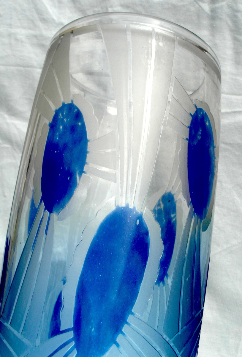 Art Deco Vase With Engraved Geometric Design, By Schneider, Signed Charder,  Le Verre Français-photo-2