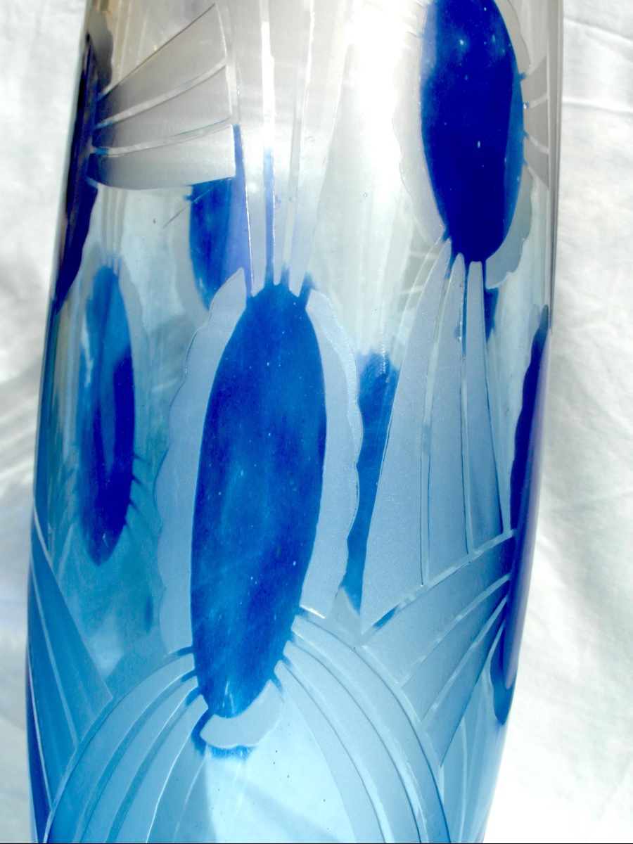 Art Deco Vase With Engraved Geometric Design, By Schneider, Signed Charder,  Le Verre Français-photo-4