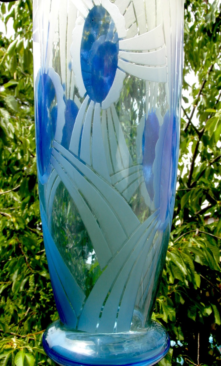 Art Deco Vase With Engraved Geometric Design, By Schneider, Signed Charder,  Le Verre Français-photo-6