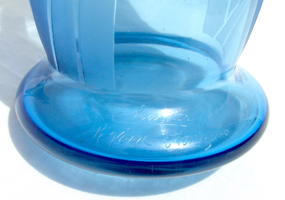 Art Deco Vase With Engraved Geometric Design, By Schneider, Signed Charder,  Le Verre Français-photo-7