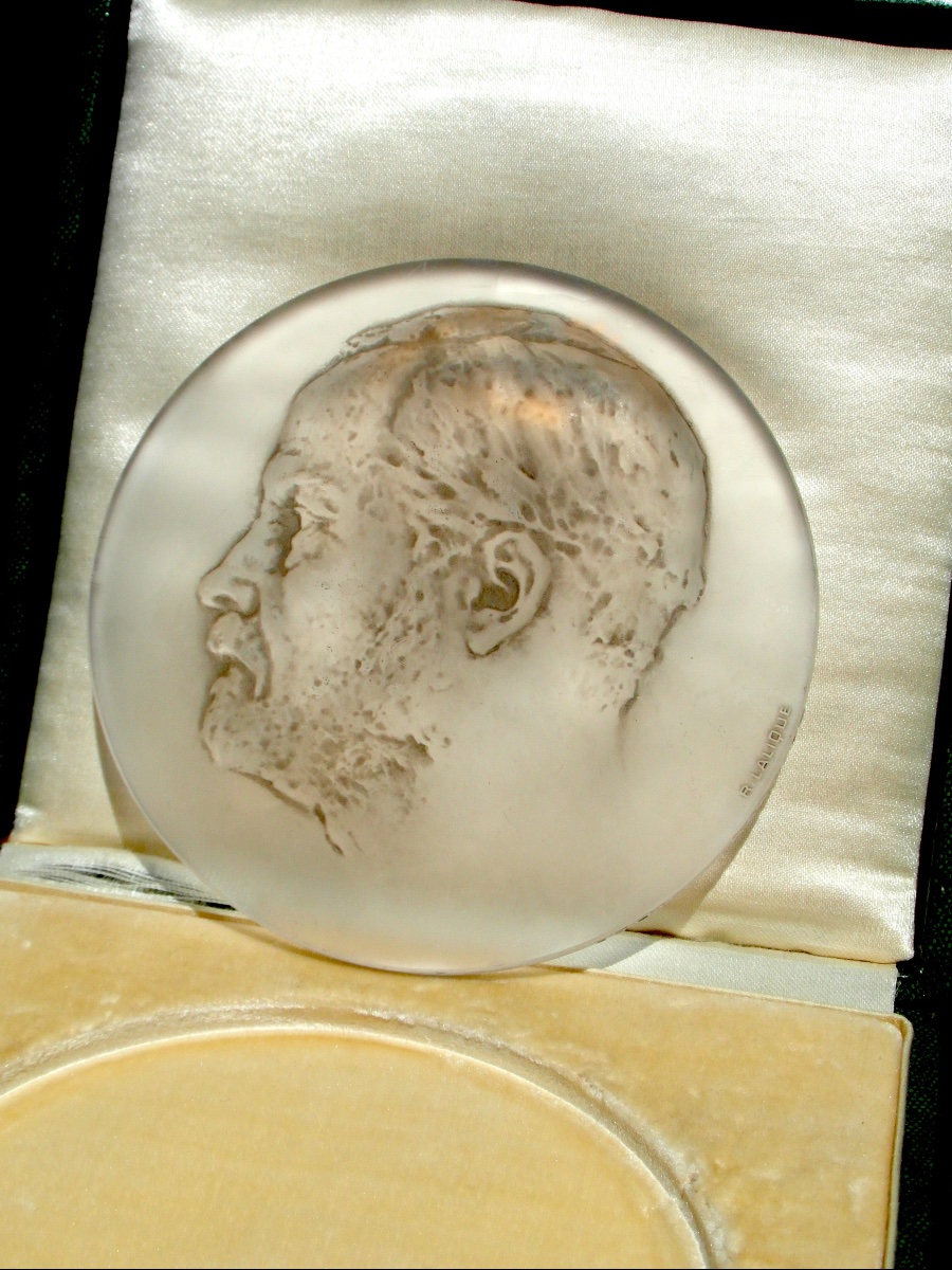 Médaille en cristal, portrait de Louis Pasteur par RENE LALIQUE, 1922, parfait era Daum Gallé-photo-3