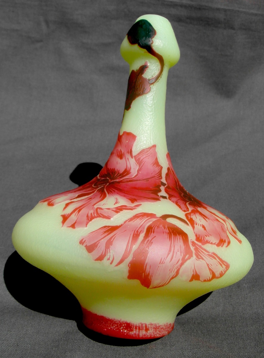 Single-flower Vase With Red Anemones By Devez, Era Daum Galle, 1920-photo-3