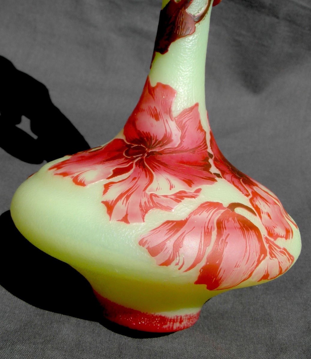 Single-flower Vase With Red Anemones By Devez, Era Daum Galle, 1920-photo-5