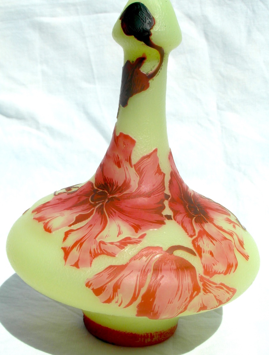 Single-flower Vase With Red Anemones By Devez, Era Daum Galle, 1920-photo-6