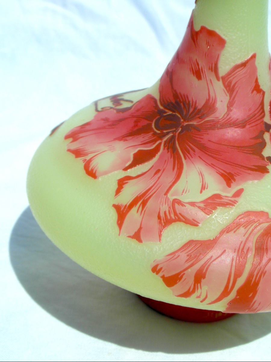 Single-flower Vase With Red Anemones By Devez, Era Daum Galle, 1920-photo-7