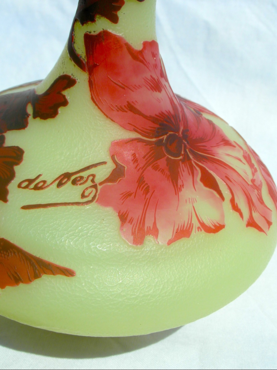 Single-flower Vase With Red Anemones By Devez, Era Daum Galle, 1920-photo-8