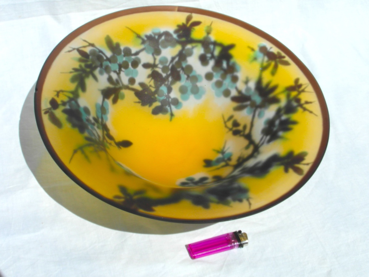 Lustre art-nouveau à décor de prunelles gravées, par Gallé, era Daum 1900-photo-2