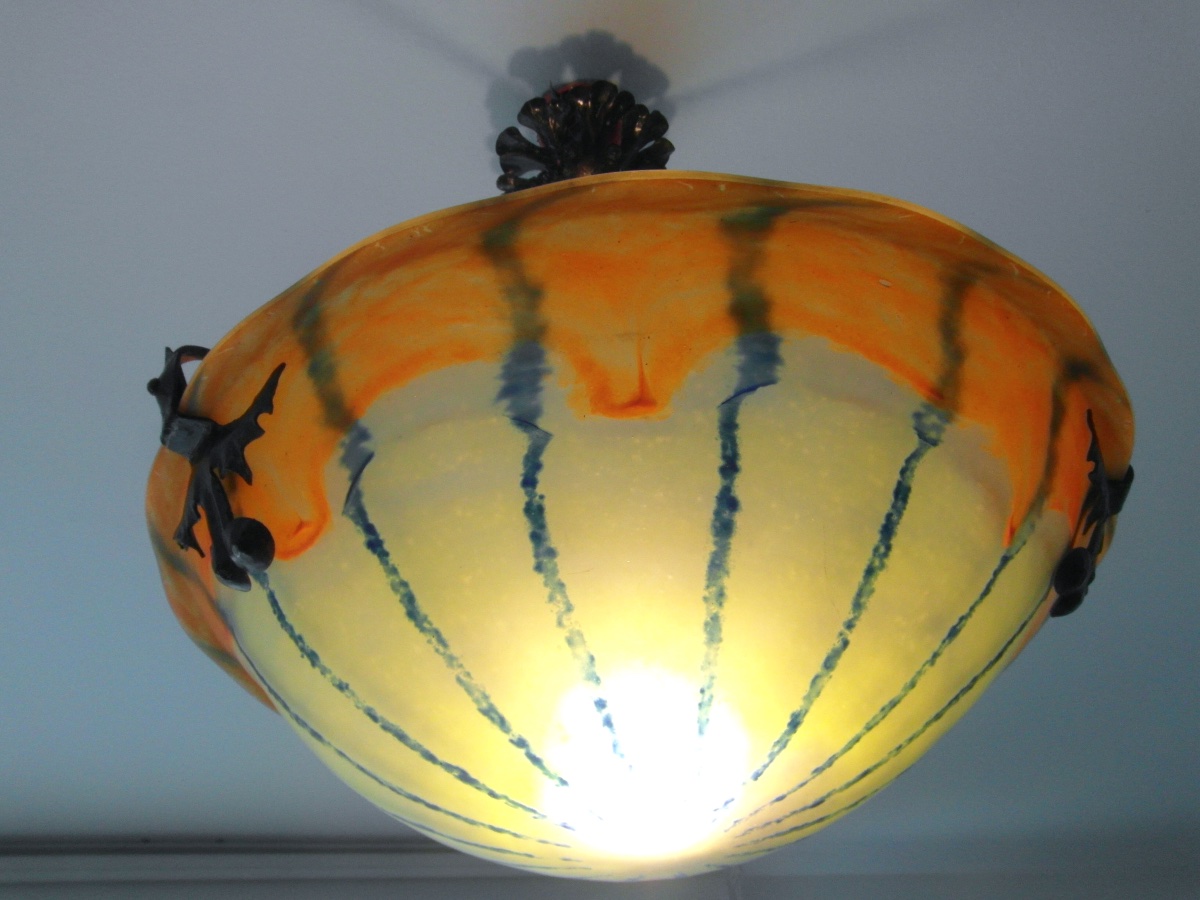 Art Deco Chandelier By Schneider, Layered And Threaded, Era Daum Galle, 1920-photo-3