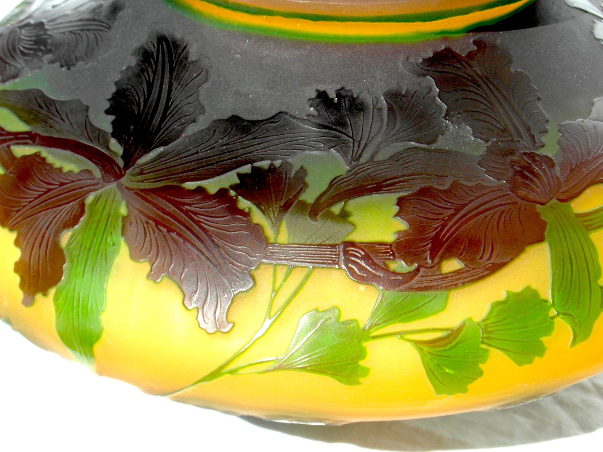 "orchids And Ginkgos" Spinning Top Vase By Paul Nicolas, Signed In Silver-plated Enamel, Daum Galle Era, 1920-photo-3