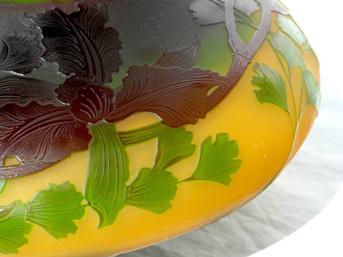 "orchids And Ginkgos" Spinning Top Vase By Paul Nicolas, Signed In Silver-plated Enamel, Daum Galle Era, 1920-photo-6