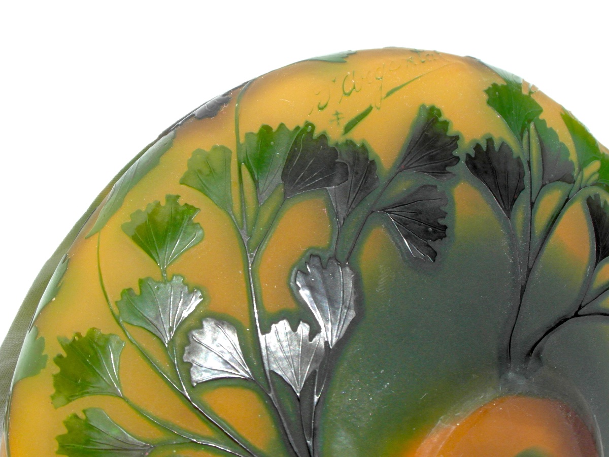 "orchids And Ginkgos" Spinning Top Vase By Paul Nicolas, Signed In Silver-plated Enamel, Daum Galle Era, 1920-photo-7