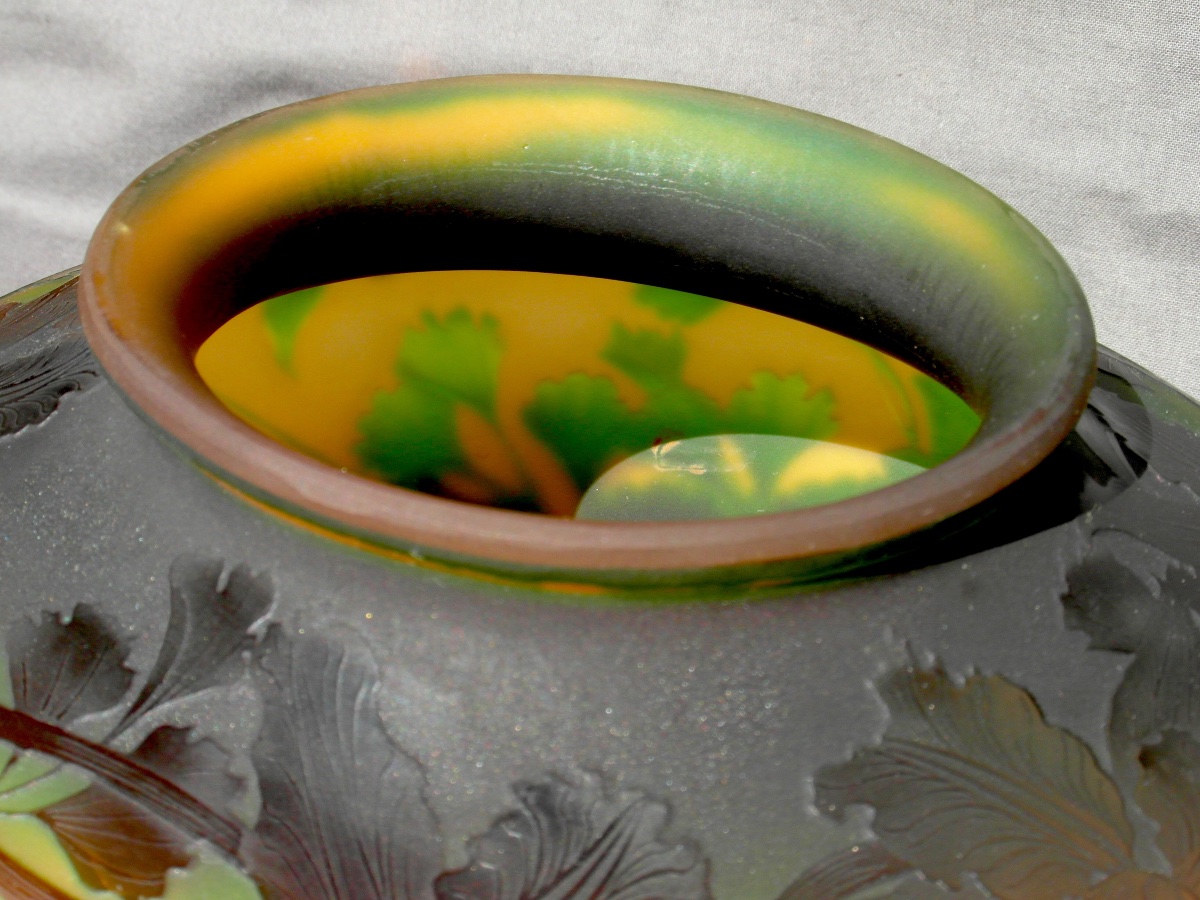 "orchids And Ginkgos" Spinning Top Vase By Paul Nicolas, Signed In Silver-plated Enamel, Daum Galle Era, 1920-photo-8