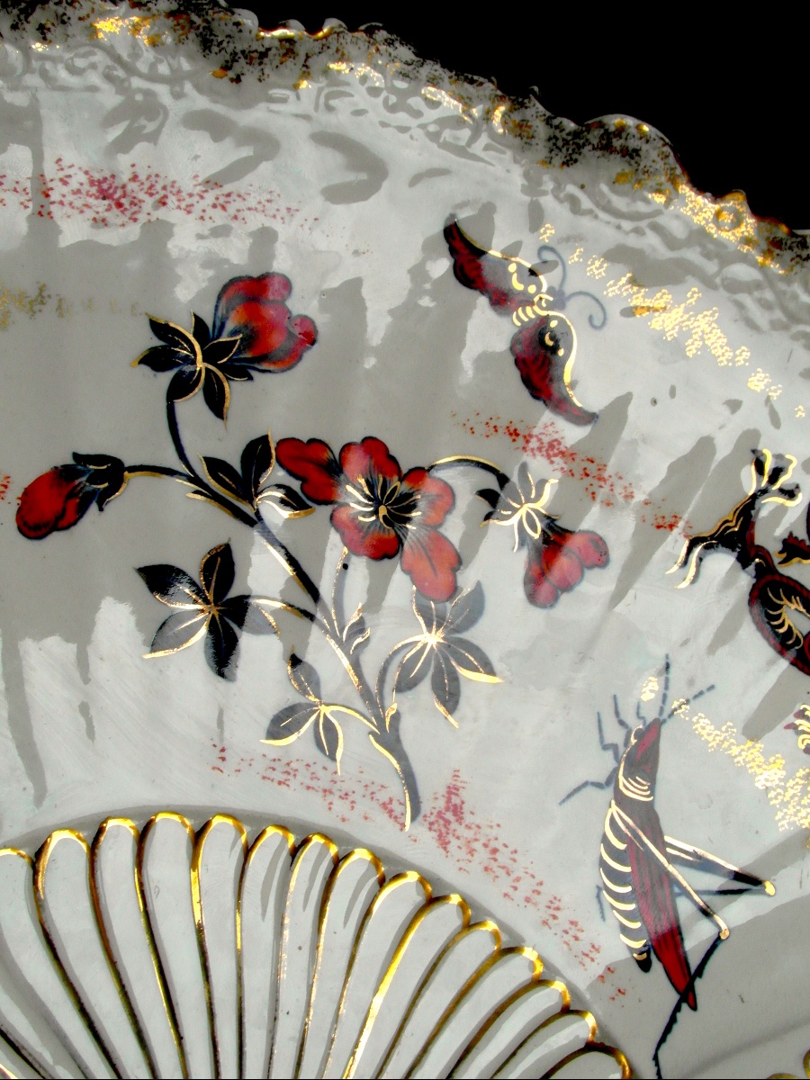 Grande coupe art-nouveau japonisante en KG Lunéville 40 cm, vers 1890, parfaite, era Galle daum-photo-8