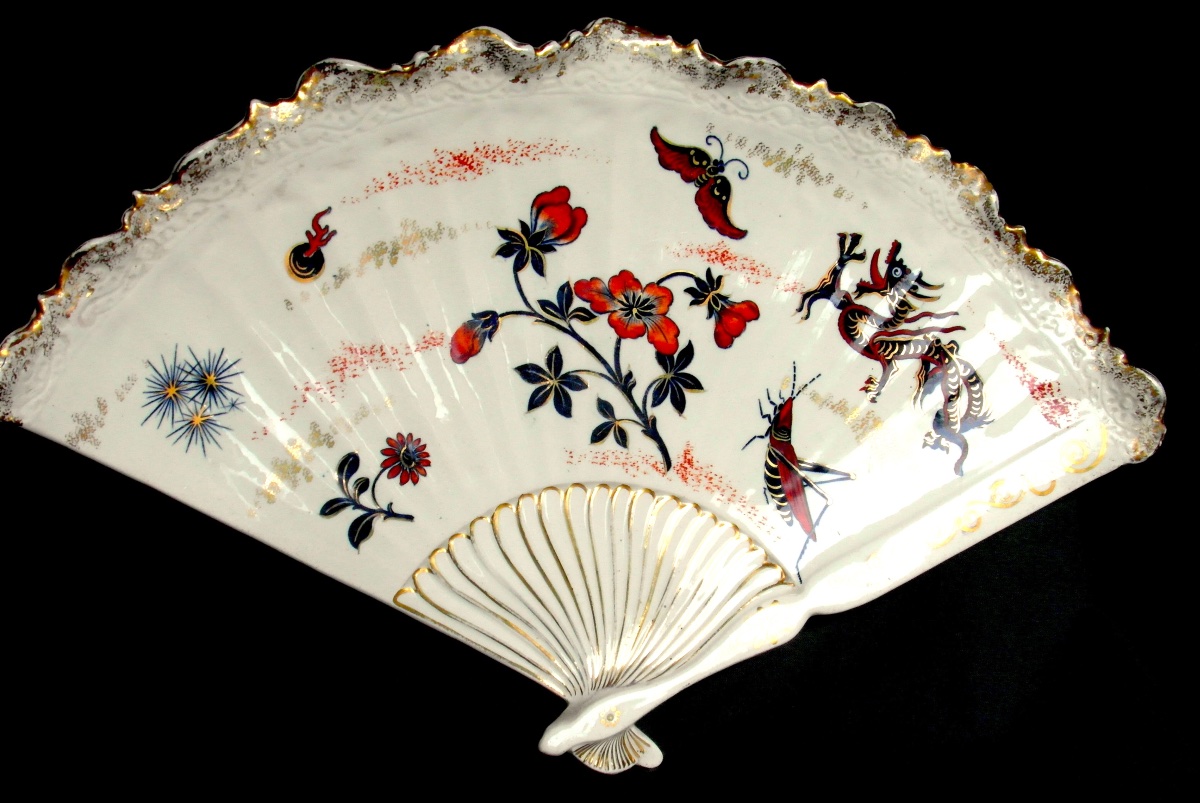 Grande coupe art-nouveau japonisante en KG Lunéville 40 cm, vers 1890, parfaite, era Galle daum