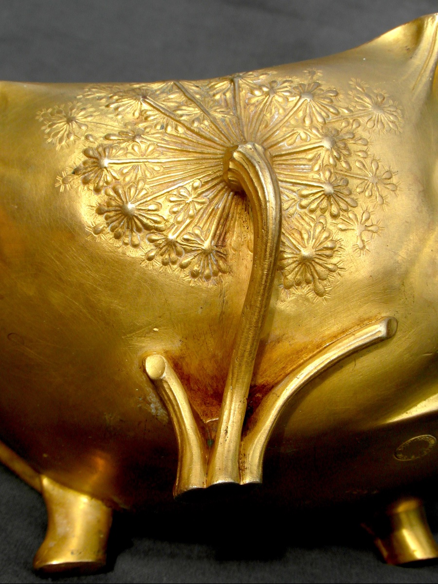 Coupe Art-nouveau "ombelles" Par Leon Kann , Fondeur Siot Decauville En Bronze Doré, Vers 1900-photo-4