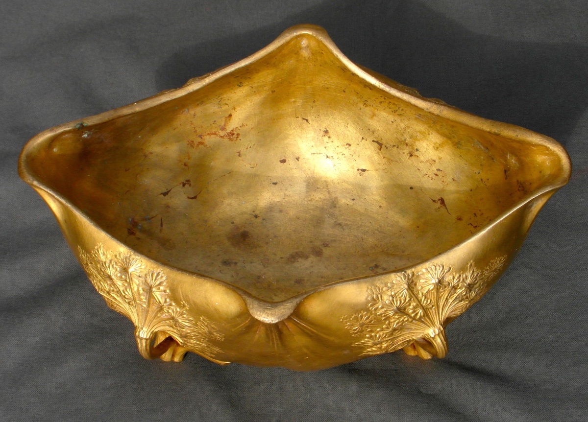Coupe Art-nouveau "ombelles" Par Leon Kann , Fondeur Siot Decauville En Bronze Doré, Vers 1900-photo-5