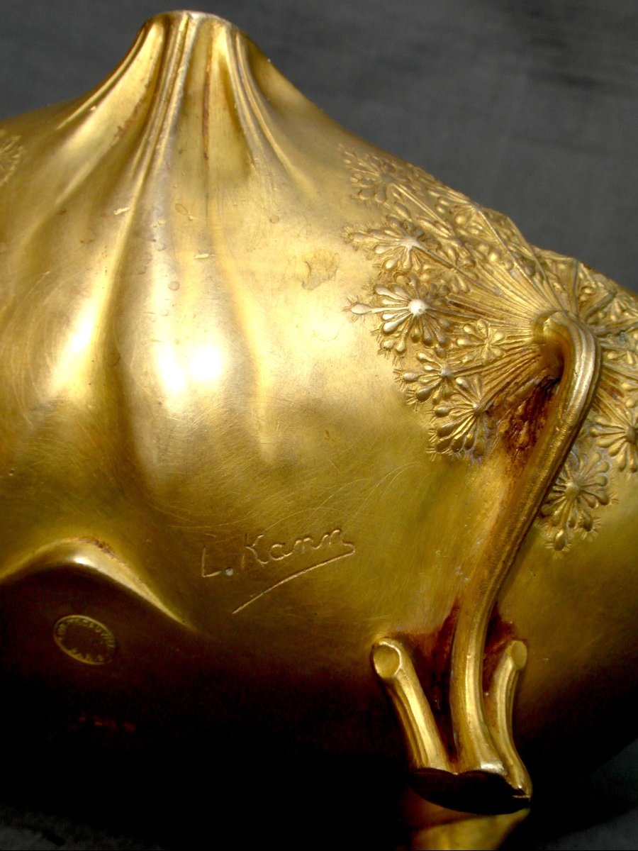Coupe Art-nouveau "ombelles" Par Leon Kann , Fondeur Siot Decauville En Bronze Doré, Vers 1900-photo-7