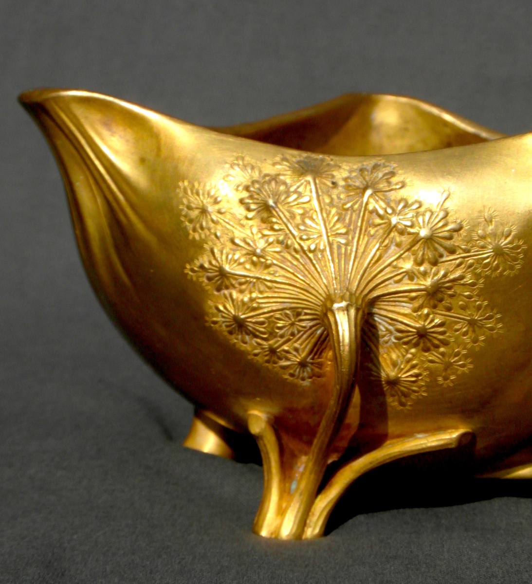 Coupe Art-nouveau "ombelles" Par Leon Kann , Fondeur Siot Decauville En Bronze Doré, Vers 1900