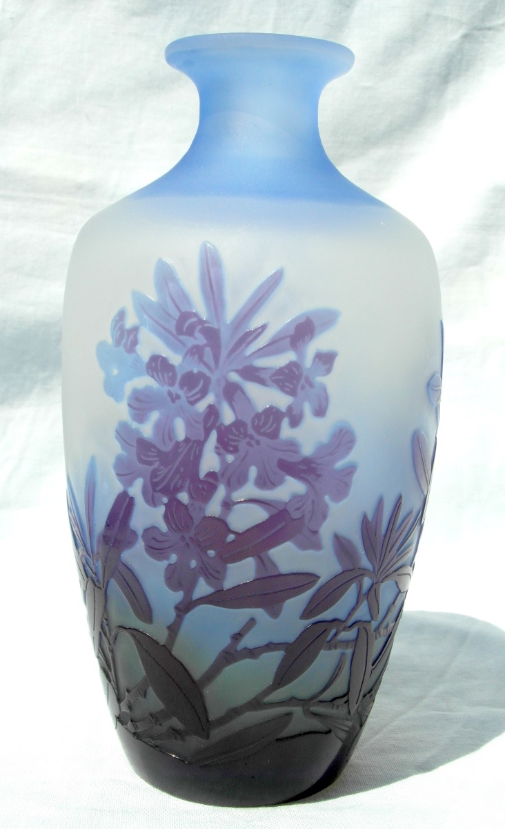 Vase art-nouveau à décor de lauriers gravés par Gallé, era 1900 DAUM-photo-2