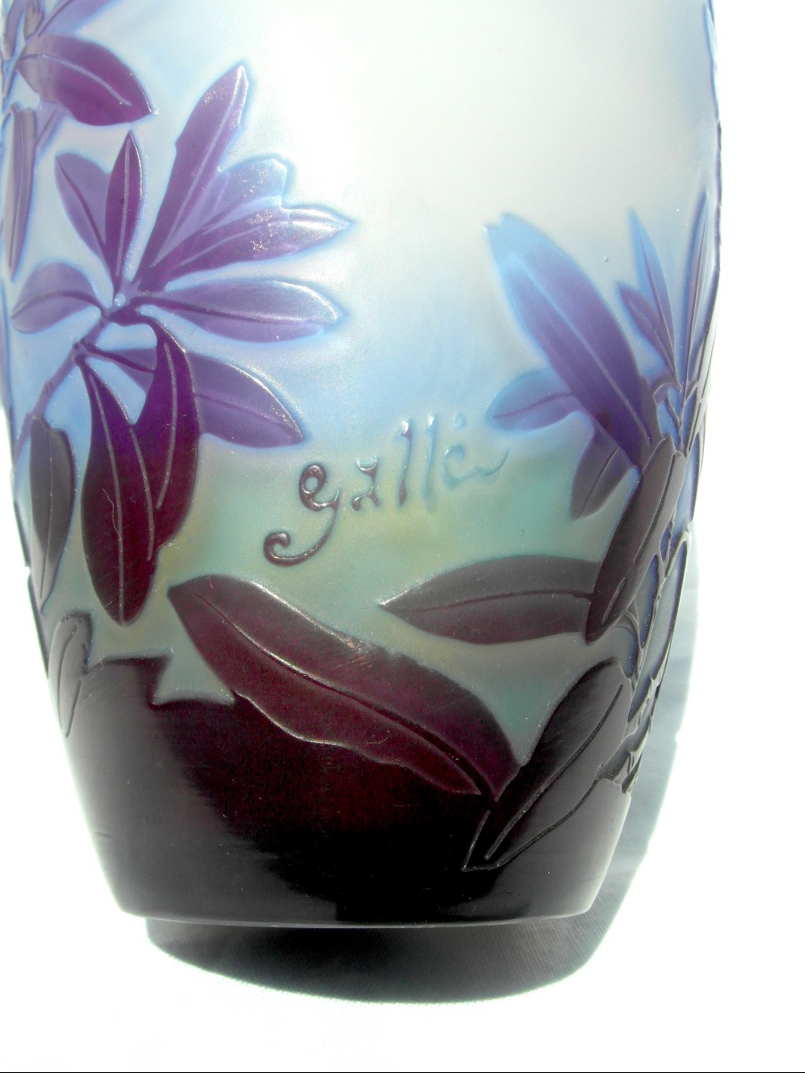 Vase art-nouveau à décor de lauriers gravés par Gallé, era 1900 DAUM-photo-4