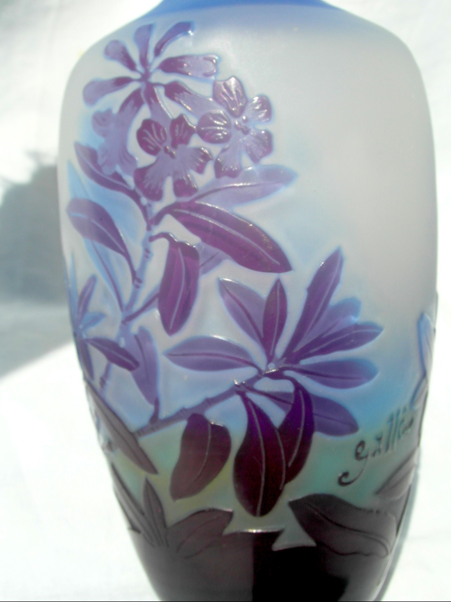 Vase art-nouveau à décor de lauriers gravés par Gallé, era 1900 DAUM-photo-1