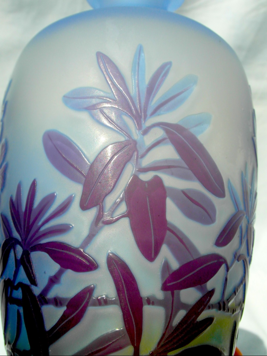 Vase art-nouveau à décor de lauriers gravés par Gallé, era 1900 DAUM-photo-2