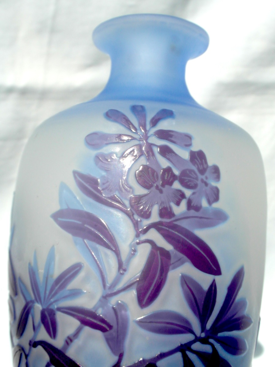 Vase art-nouveau à décor de lauriers gravés par Gallé, era 1900 DAUM-photo-3