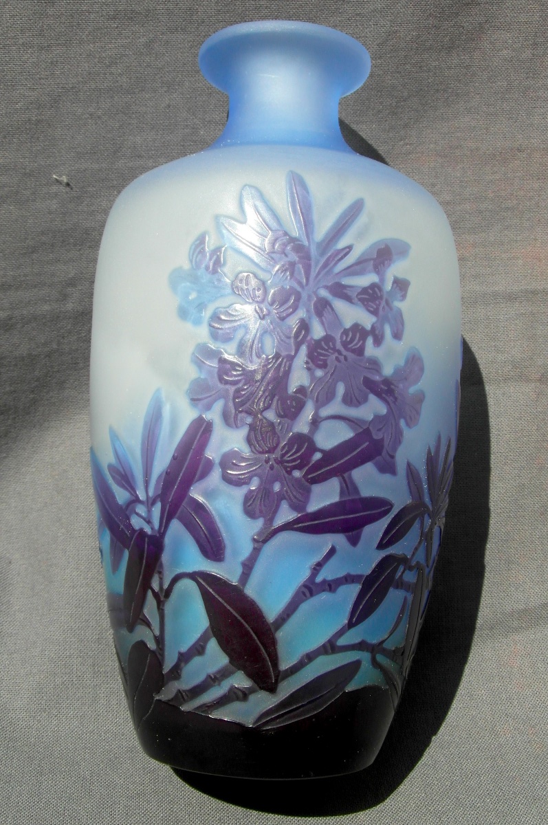 Vase art-nouveau à décor de lauriers gravés par Gallé, era 1900 DAUM-photo-6