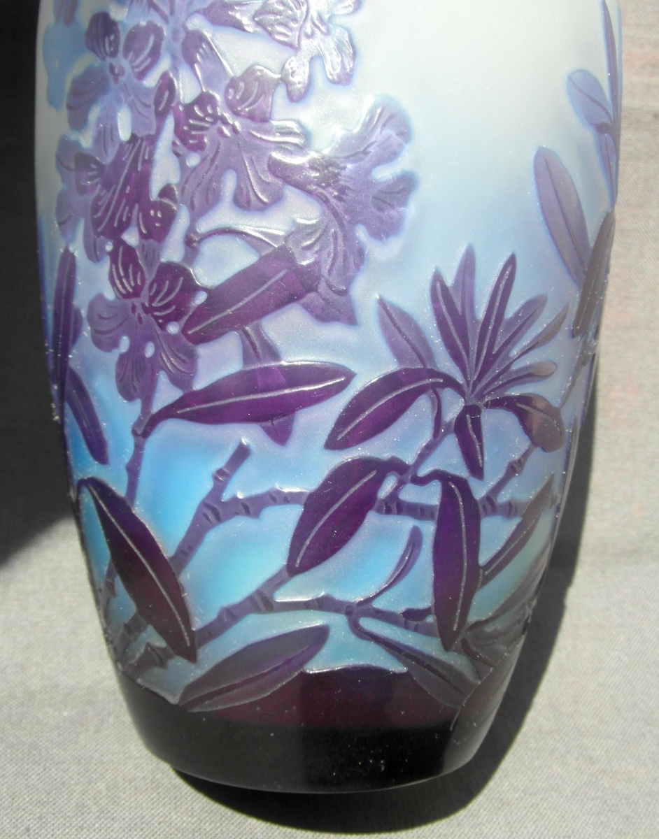 Vase art-nouveau à décor de lauriers gravés par Gallé, era 1900 DAUM-photo-7