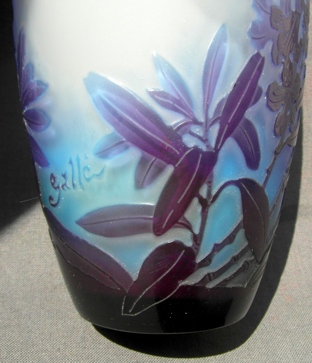 Vase art-nouveau à décor de lauriers gravés par Gallé, era 1900 DAUM-photo-8
