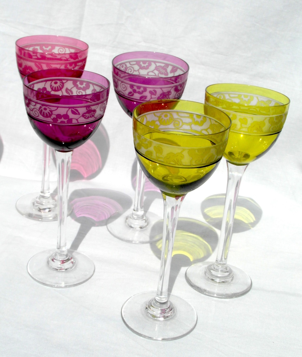 Suite de 11 verres gravés à l'acide art-déco "Cristal de Nancy", vers 1925, era daum Galle-photo-3