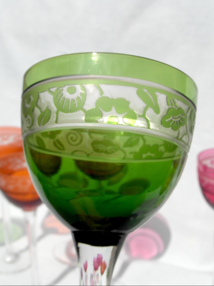 Suite de 11 verres gravés à l'acide art-déco "Cristal de Nancy", vers 1925, era daum Galle-photo-2