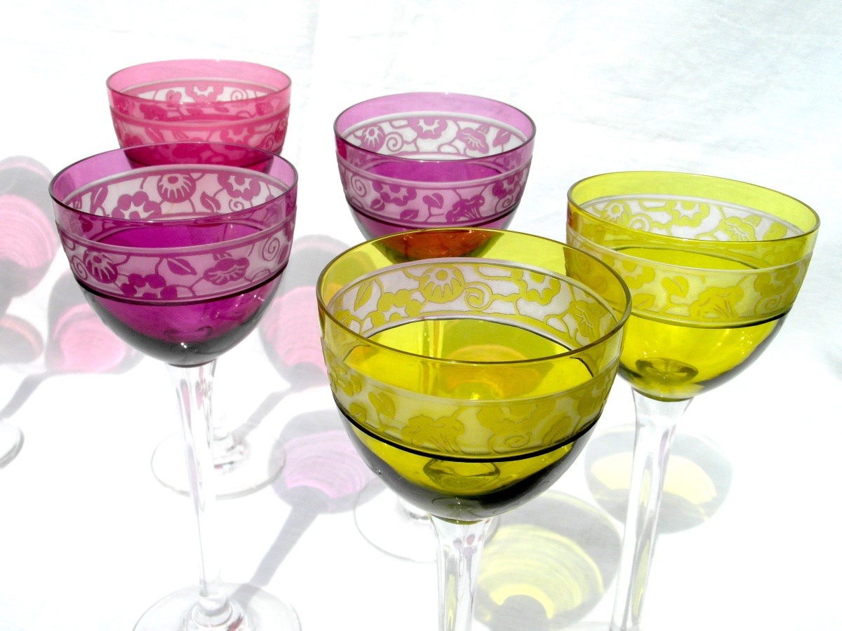 Suite de 11 verres gravés à l'acide art-déco "Cristal de Nancy", vers 1925, era daum Galle-photo-4