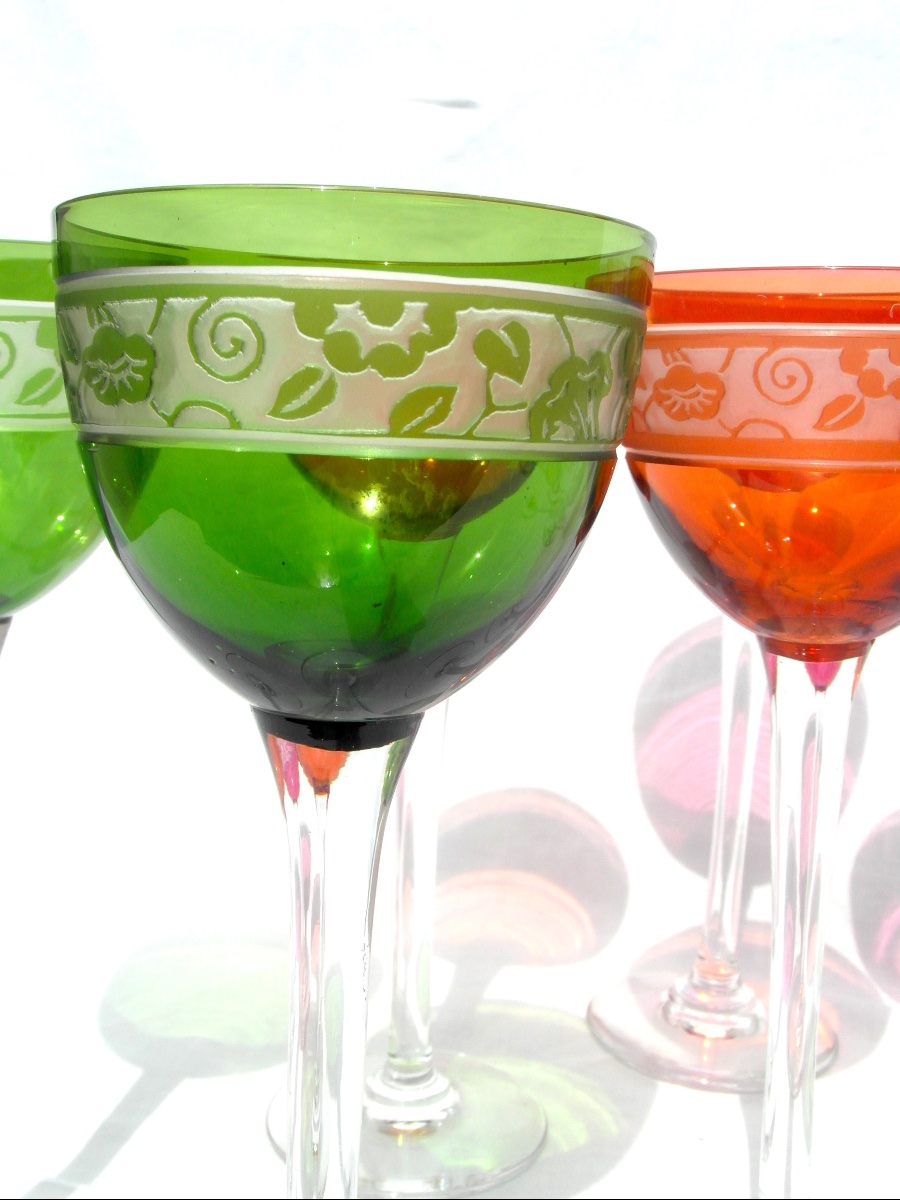 Suite de 11 verres gravés à l'acide art-déco "Cristal de Nancy", vers 1925, era daum Galle-photo-5